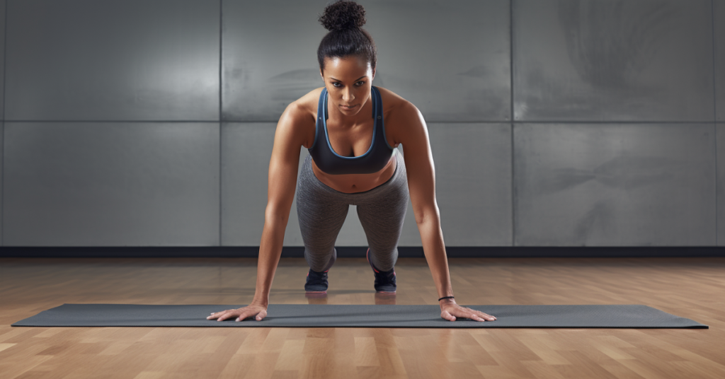 woman doing plank exercise on mat in gym