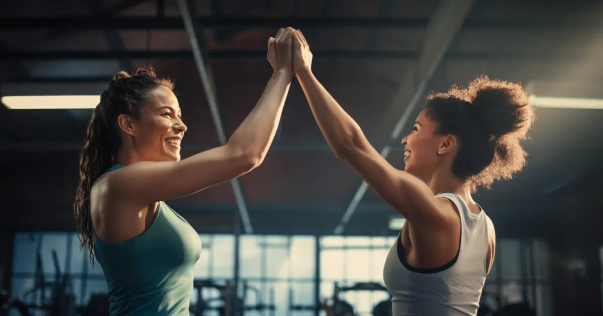 women doing partner crossfit workout giving each other highhive