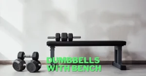 dumbbells with bench in front of white wall in smooth studio light