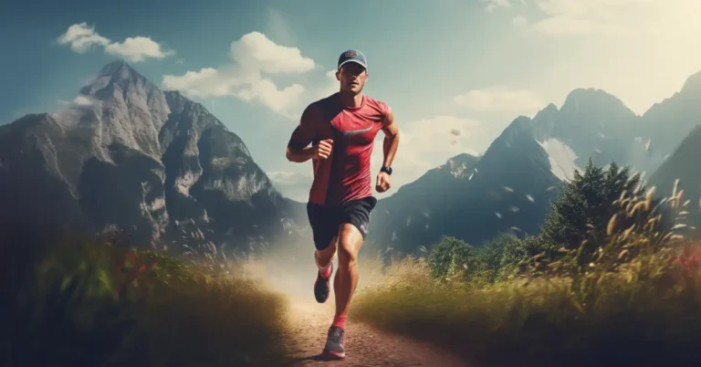 man in red shirt running on gravel road doing his endurance running workouts in nature