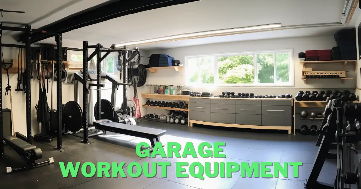 tidy home gym in garage with lots of garage workout equipment