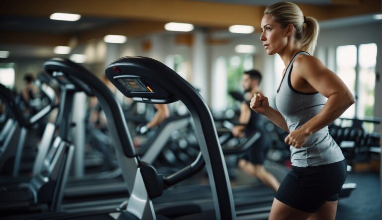 woman on her way to a treadmill in the gym to work on her full body endurance