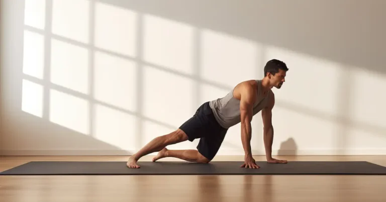 man doing a leg endurance workout in his living room