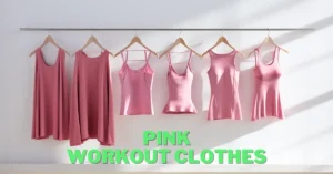 pink workout clothes hanging on a rack in smooth lightning ready to be used