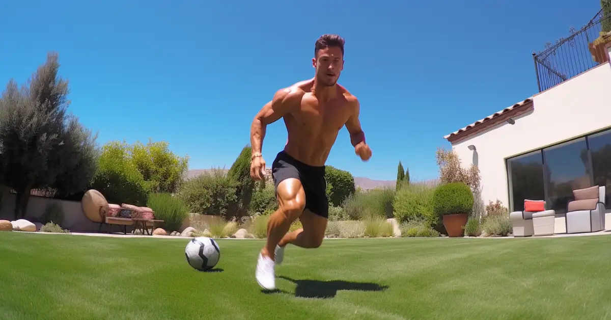 man in garden working on his soccer endurance with workouts