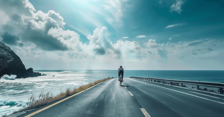 cyclist in clouds on his bike