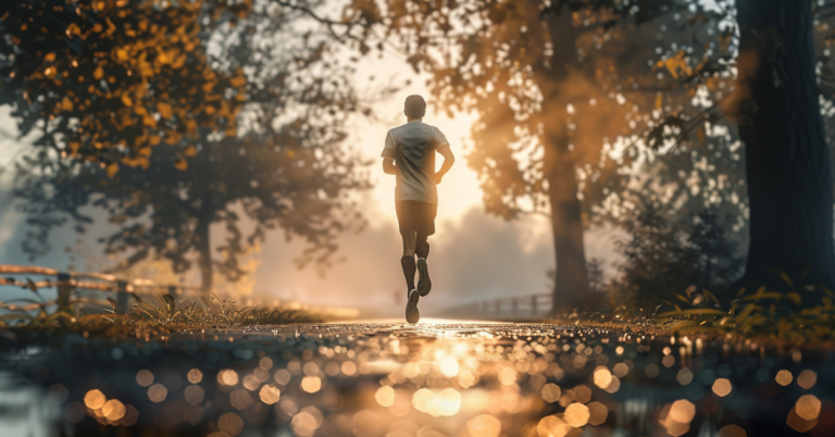 man running in forest