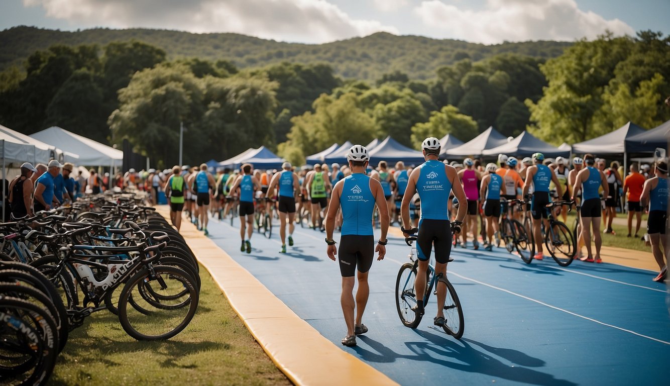 Xterra Triathlon Training 2024: Your Guide to Adventure Racing! 2 Athletes swim, bike, and run in the Xterra triathlon, surrounded by rugged terrain and lush vegetation