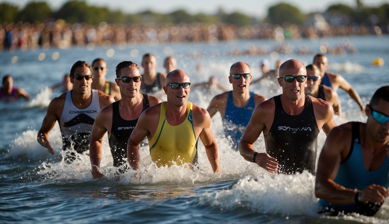 St Anthonys Triathlon 2024: All You Need To Know About It! 2 Athletes swim, bike, and run in St. Anthony's Triathlon. Waves crash on the shore as participants race through the course
