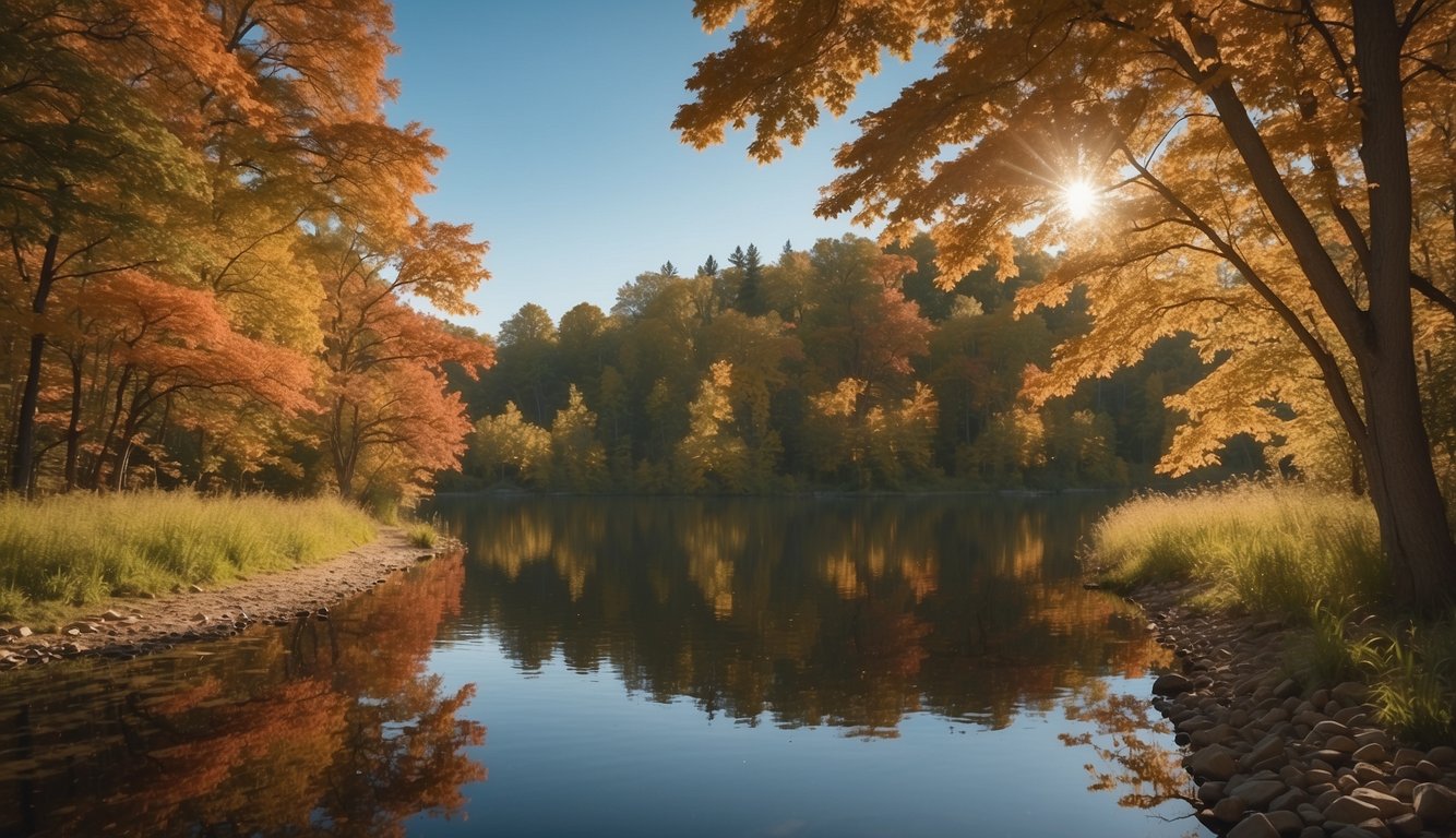 Maple Grove Triathlon 2024: Your Guide For An Amazing Race! 3 Maple Grove Triathlon: A serene maple grove with a tranquil lake, winding paths, and vibrant foliage, set against a backdrop of rolling hills and a clear blue sky