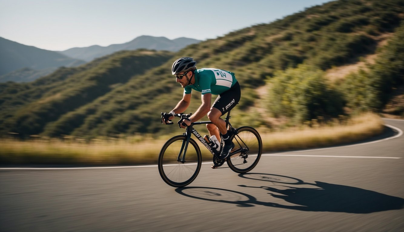 How to Get Faster at Cycling: Best Techniques For Speed 2024! 3 How to Get Faster at Cycling? A sleek, high-performance bicycle zooms down a winding road, with a focused rider pushing the pedals with determination. The wind whips through the cyclist's hair as they strive for speed and efficiency