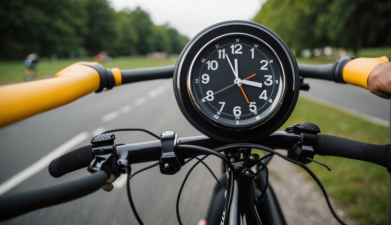 How Long Does a Triathlon Take: Race Duration Insights 2024! 2 A triathlon clock shows the passing of time. A bike, swim, and run course are depicted