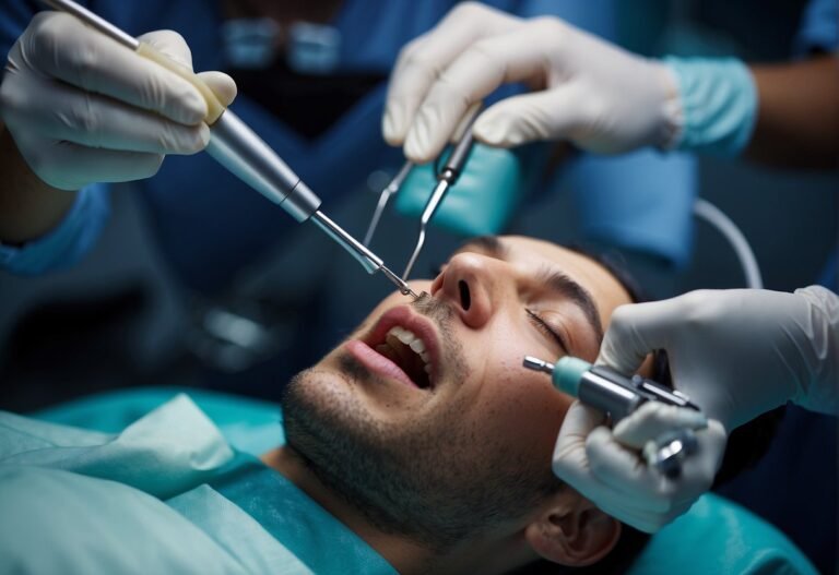 Can I Workout After Root Canal 2024: Experts Explain 9 Can I Workout After Root Canal: A dentist performing a root canal procedure with dental tools and equipment on a patient