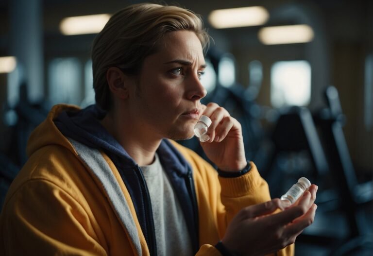 Can You Workout on Prednisone 2024? Surprising Insights 9 Can You Workout on Prednisone: A person taking prednisone sits on a gym bench, holding a pill bottle and a workout plan. A puzzled expression on their face as they contemplate exercising while on medication