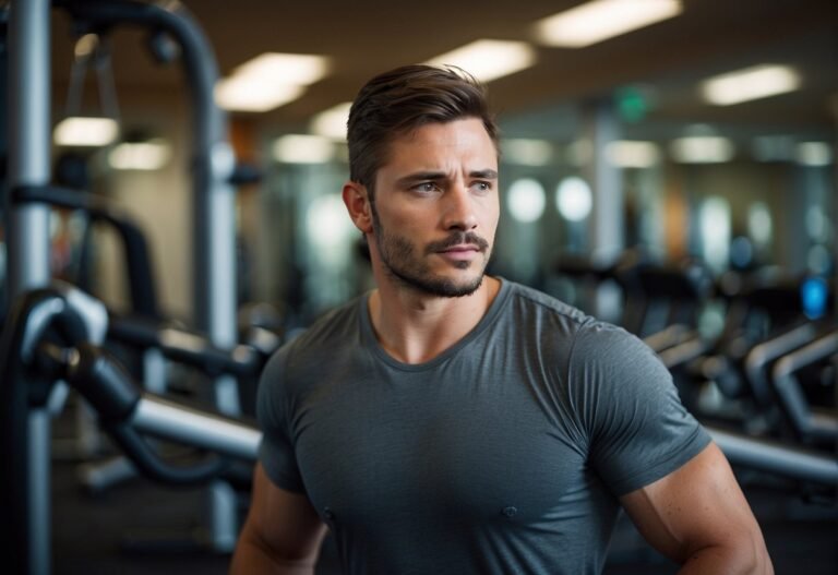 Can You Workout with a Stye: A person with a stye, looking at a fitness equipment with a questioning expression