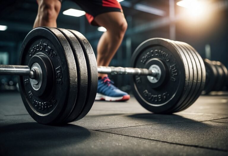 How Many Calories Do Deadlifts Burn 2024? Surprising Facts 12 How Many Calories Do Deadlifts Burn: A barbell loaded with weight plates is being lifted off the ground with a straight back and engaged core, showcasing the strength and power of deadlifts