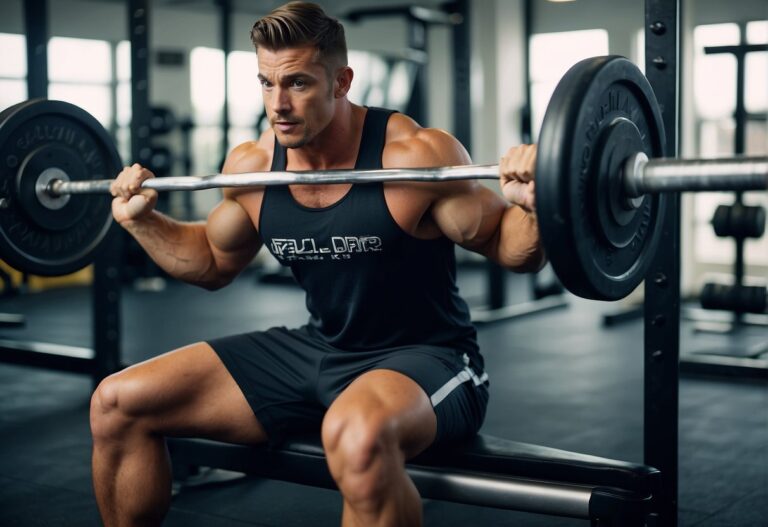 How Many Calories Do Hip Thrusts Burn 2024? Surprising Insights 1 How Many Calories Do Hip Thrusts Burn: A person performing hip thrusts on a gym bench, with a barbell across their hips. Sweat drips down their face as they push their hips up, engaging their glutes and hamstrings