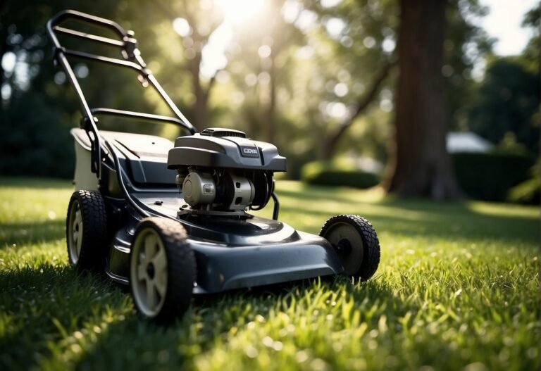 How Many Calories Do You Burn Cutting Grass 2024? Experts Explain 6 How Many Calories Do You Burn Cutting Grass: A lawnmower moves across a yard, cutting grass in even rows. Sunlight filters through the trees, casting dappled shadows on the ground