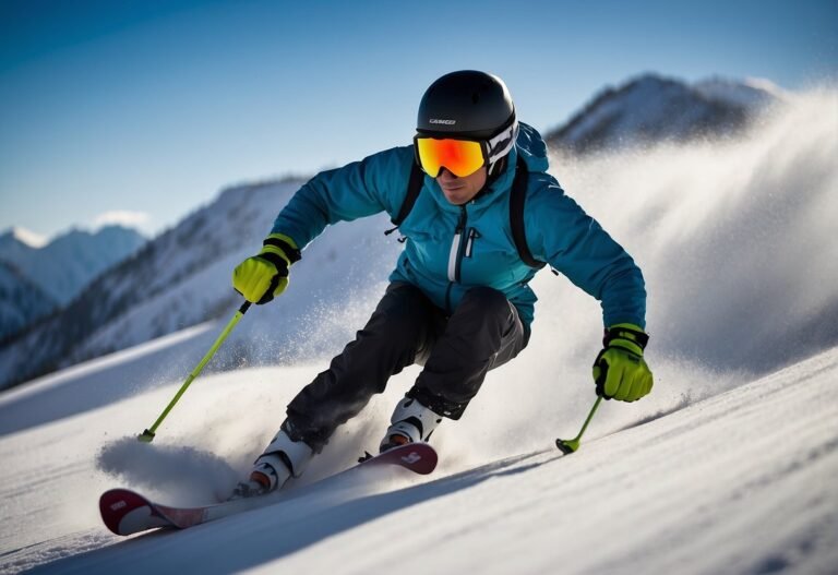 How Many Calories Do You Burn Skiing 2024? Experts Explain 9 How Many Calories Do You Burn Skiing: A skier glides down a snowy slope, exerting energy and speed. Snow sprays behind them as they carve through the crisp mountain air