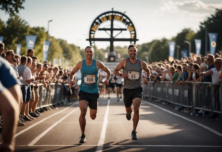 How Many Calories Do You Burn in a 5K in 2024? Experts Explain 8 How Many Calories Do You Burn in a 5K: A runner crosses the finish line of a 5K race, surrounded by cheering spectators and a clock displaying the race time