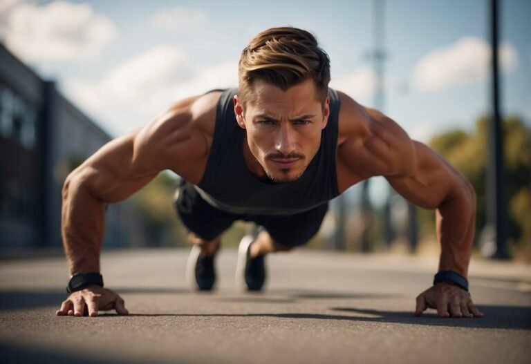 How Many Calories Does 10 Push Ups Burn 2024? Surprising Insights 4 How Many Calories Does 10 Push Ups Burn: A person demonstrating proper push-up form, with a focus on engaging the core and maintaining a straight line from head to heels