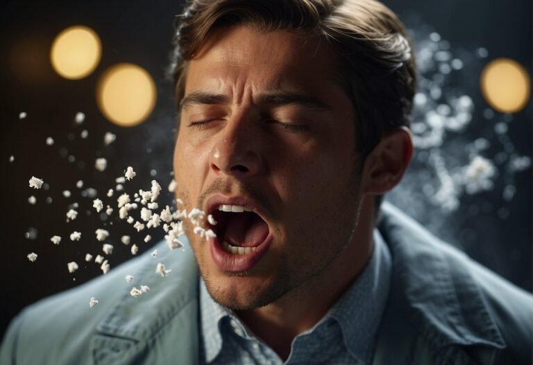 How Many Calories Does Sneezing Burn 2024? Surprising Insights 2 How Many Calories Does Sneezing Burn: A sneeze bursts out, releasing energy and burning calories. A graphic of the body's internal mechanics during a sneeze, with energy being expelled