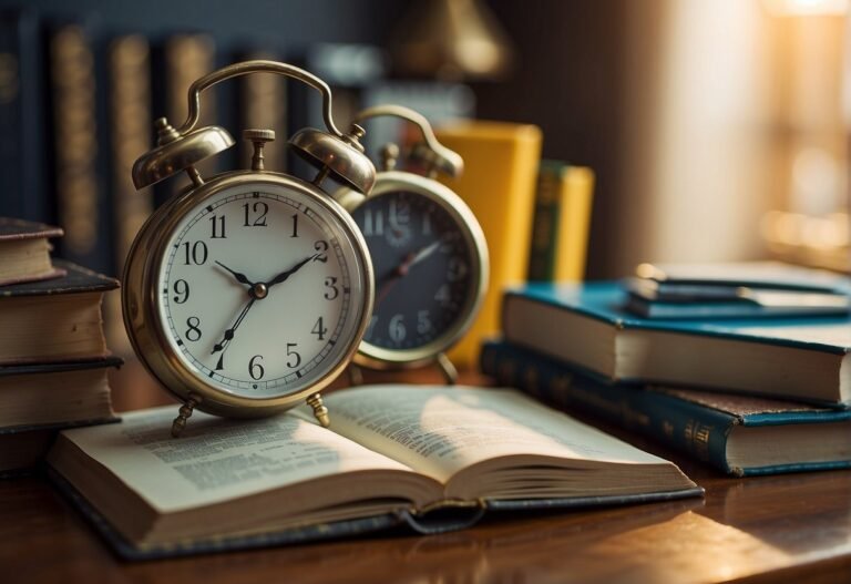 How Many Calories Does Studying Burn 2024: Surprising Insights 10 How Many Calories Does Studying Burn: Books, notebooks, and a laptop on a desk. A pencil and highlighter next to an open textbook. A clock on the wall showing the passage of time