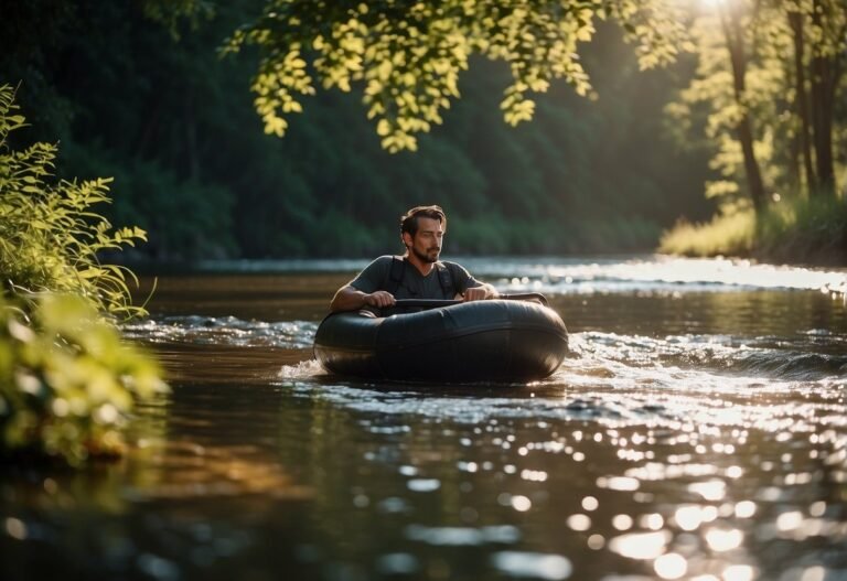 How Many Calories Does Tubing Burn 2024: Surprising Facts 10 How Many Calories Does Tubing Burn: A person tubing down a river, surrounded by trees and nature, with the sun shining overhead