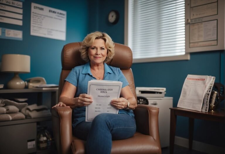When Can I Workout After BBL in 2024? Surprising Insights 6 When Can I Workout After BBL: A woman sits on a cushioned chair, surrounded by recovery aids. A calendar on the wall marks the days since her BBL surgery. She holds a pamphlet titled "Exercise Readiness after BBL."
